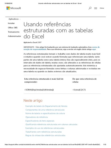 Usando referências estruturadas com tabelas do Excel